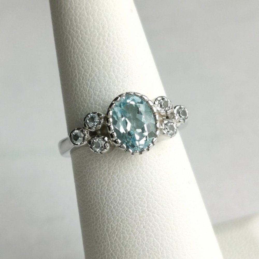 Sky Blue Topaz multi gemstone sterling silver ring size 6